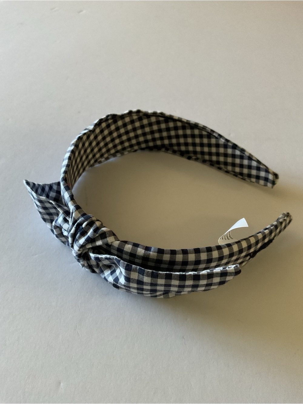 RALPH LAUREN POLO COTTON HEADBAND BLUE WHITE CHECK WITH EMBROIDERED PONY LOGO